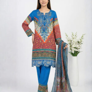 3 PIECE - PRINT EMBROIDERED CAMBRIC SUIT