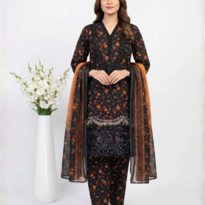 3 PIECE - PRINT EMBROIDERED LAWN SUIT